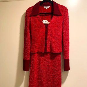 Vintage Red Knit Top and Skirt Set